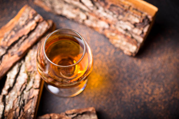 Glass of cognac or whiskey. Strong alcoholic drink