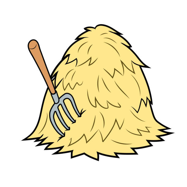 Haystack With Pitchfork Stock Illustration - Download Image Now - Straw, Hay,  Heap - iStock