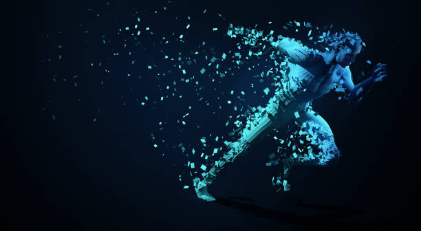 Sport backgrounds. Concept of a low poly running man.  Low polygonal sprinter. 3d render template brochures, flyers, presentations, logo, print, leaflet, banners.