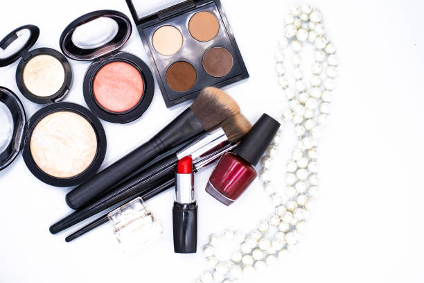 istock set of professional decorative cosmetics, makeup tools and accessory on white background with copy space for text. beauty, fashion, party and shopping concept. flat lay frame composition, top view 1143218378