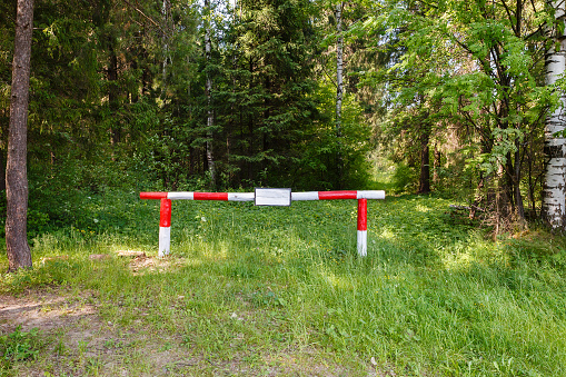 barrier in the forrest. The ban on entry into the forest.
