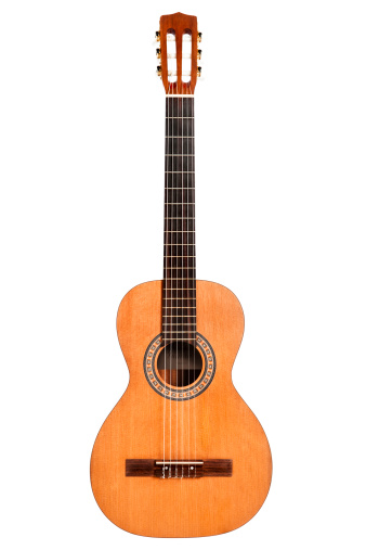 Acoustic guitar classical guitar close up. Classic musical instrument