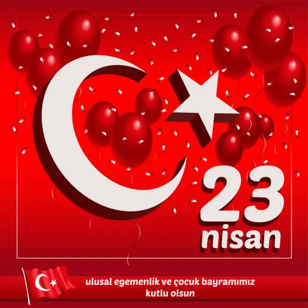 Vector illustration of April 23 National Sovereignty and Children's Day in Turkey, in turkish mean 