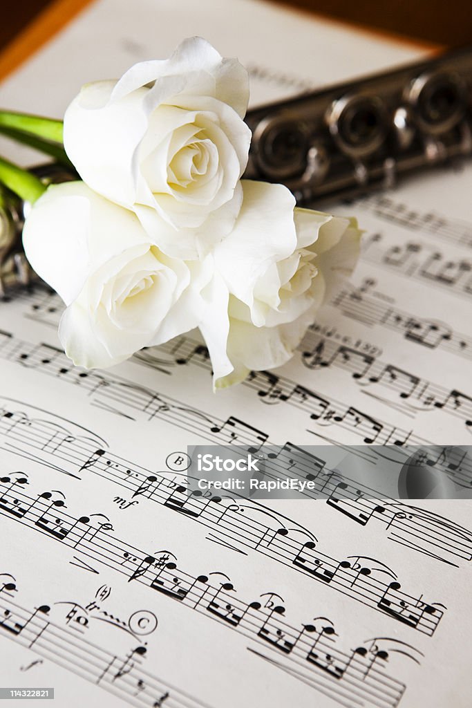 Music with flute and roses  Classical Music Stock Photo