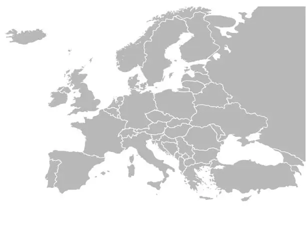 Vector illustration of Vector map of Europe including Russia
