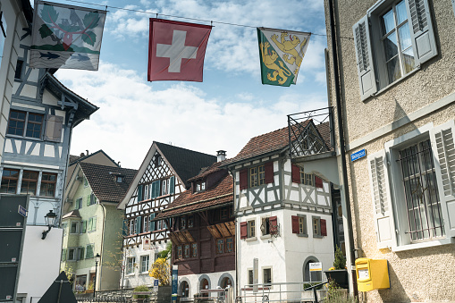 Arbon, SG / Switzerland - April 7, 2019: view of the historic old town in the Swiss city of Arbon
