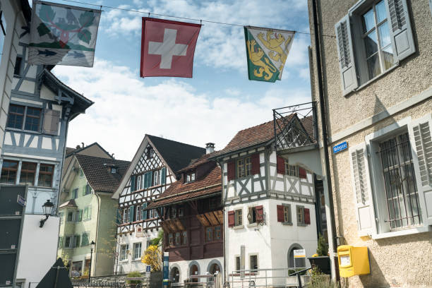 view of the historic old town in the Swiss city of Arbon Arbon, SG / Switzerland - April 7, 2019: view of the historic old town in the Swiss city of Arbon aargau canton photos stock pictures, royalty-free photos & images