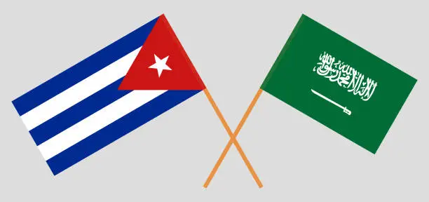 Vector illustration of Cuba and Kingdom of Saudi Arabia. The Cuban and KSA flags. Official colors. Correct proportion. Vector