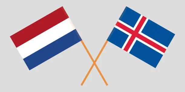 Vector illustration of Iceland and Netherlands. The Icelandic and Netherlandish flags. Official colors. Correct proportion. Vector