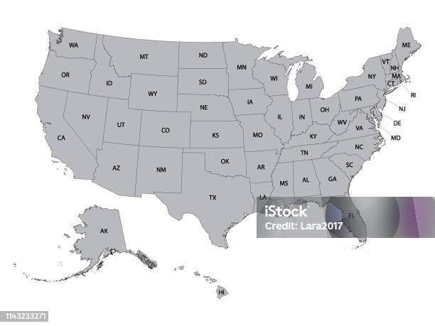 Ilustración de Mapa Federal De Estados Unidos Gris Con Nombres De Estado  Abreviaturas y más Vectores Libres de Derechos de Vector - iStock