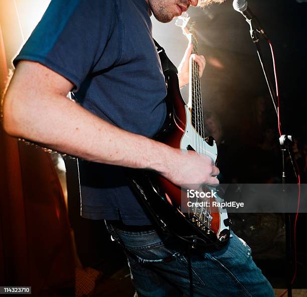 Bass Player On Stage With Rock Band Stock Photo - Download Image Now - Adult, Adults Only, Alternative Rock