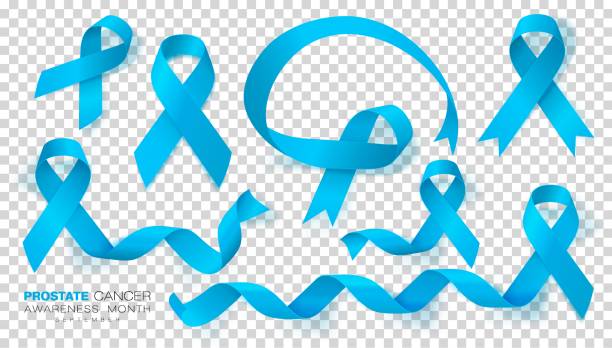 ilustrações, clipart, desenhos animados e ícones de mês de conscientização do câncer de próstata. luz-fita azul da cor isolada no fundo transparente. molde do projeto do vetor para o poster. - cancro da próstata
