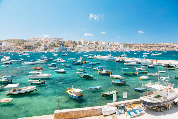 istock Boats in Bugibba bay, Malta 1143241067