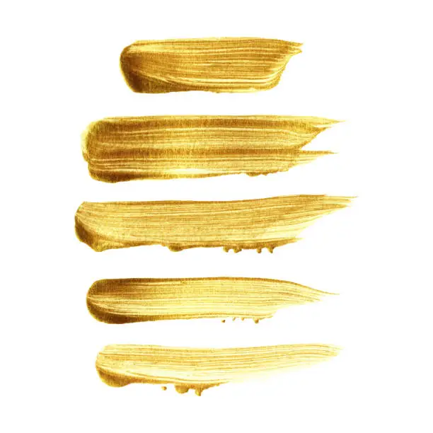 Vector illustration of Golden stripes patch hand painted set isolate on white background.