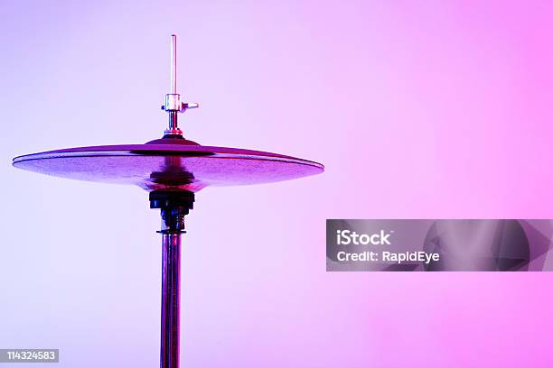 Hihat Cymbals In Pink And Blue Light Stock Photo - Download Image Now - Percussion Instrument, Sparse, Blue