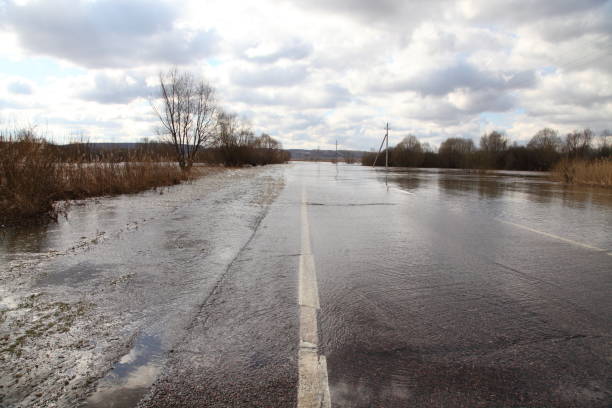 istock Water flooded the road. 1143246075