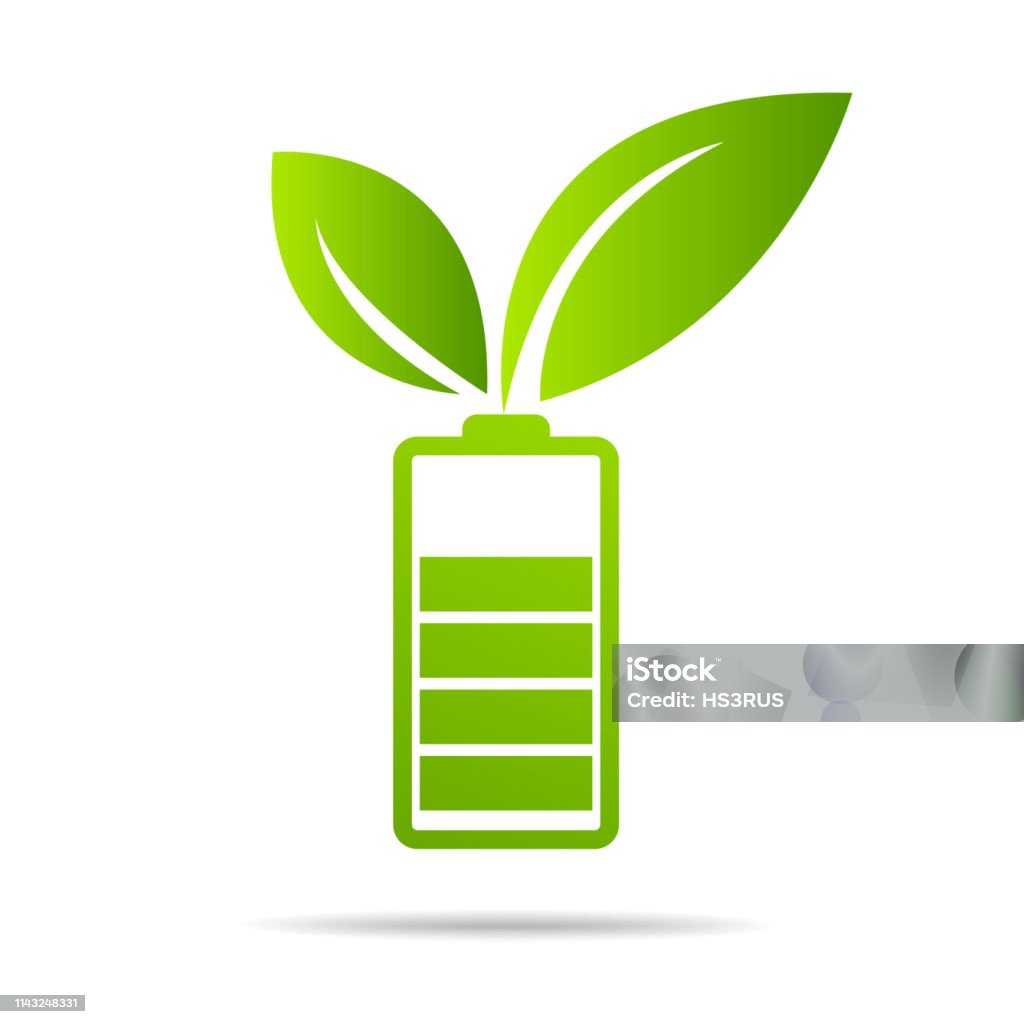 Green leaves  sprouting on battery. Energy based on ecology sveing concept Battery stock vector