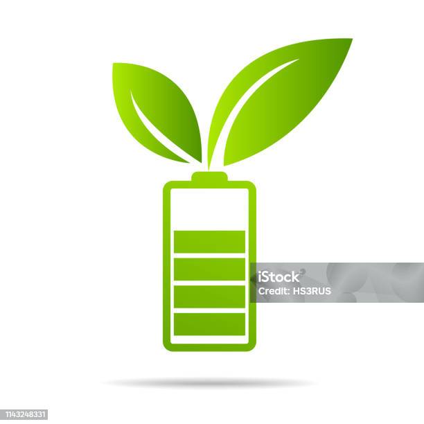 Green Leaves Sprouting On Battery Energy Based On Ecology Sveing Concept Stock Illustration - Download Image Now