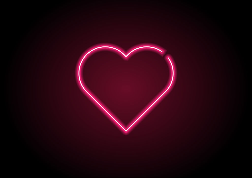 Heart Shape Red Neon Light On Black Wall