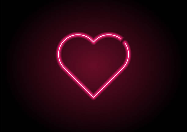 siyah duvar üzerinde kalp şekli kırmızı neon ışık - biriyle çıkmak illüstrasyonlar stock illustrations