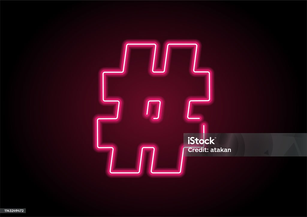 Red Hashtag Box Hashtag Red Neon Light On Black Wall Stock Illustration - Download ...
