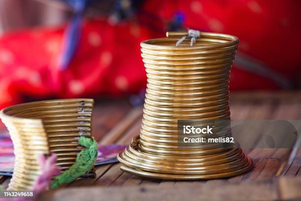 Close Up On A Neck Ring Worn By Long Neck Karen Women Stock Photo - Download Image Now