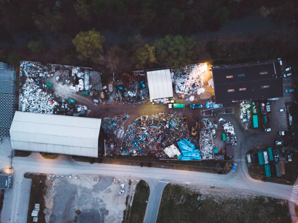 istock Aerial view of a waste disposal dump at dusk 1143250478
