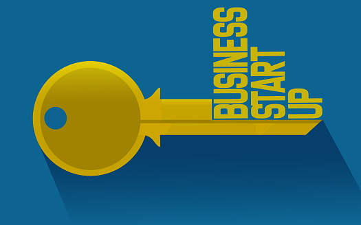 Business start up word on key, 3D rendering