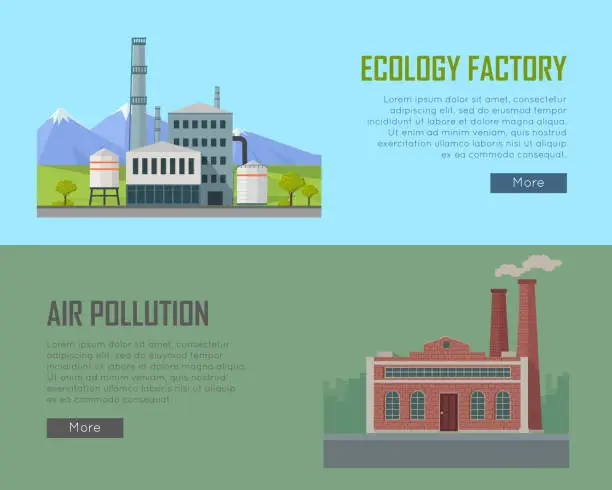 Vector illustration of Ecology Factory and Air Pollution Banners