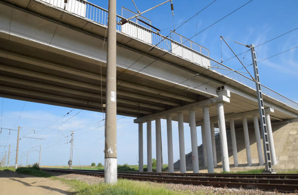 Supports of the road bridge view from below.