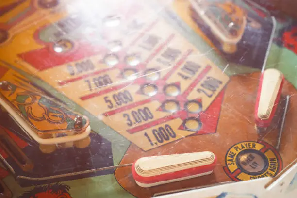 Photo of Close Up of Classic vintage retro old Pinball machine