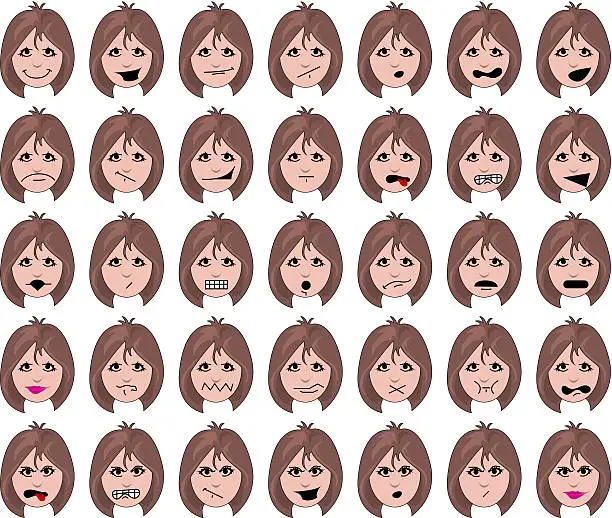 Vector illustration of Woman's Faces - Brunette