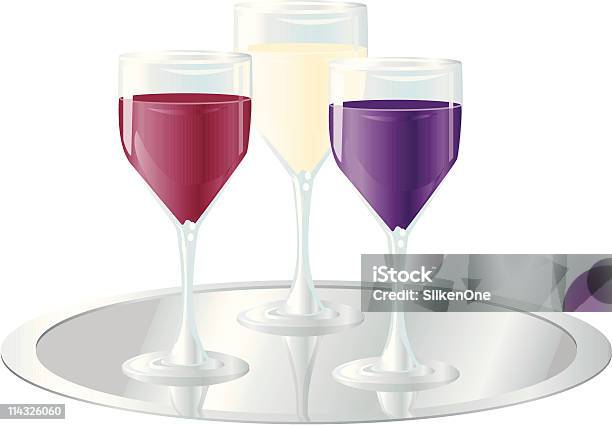Vinho Trio - Arte vetorial de stock e mais imagens de Bandeja - Utensílio doméstico - Bandeja - Utensílio doméstico, Cocktail, Vinho Tinto