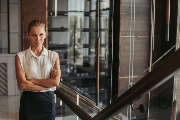 istock Orderly female employer locating indoor after break 1143262552