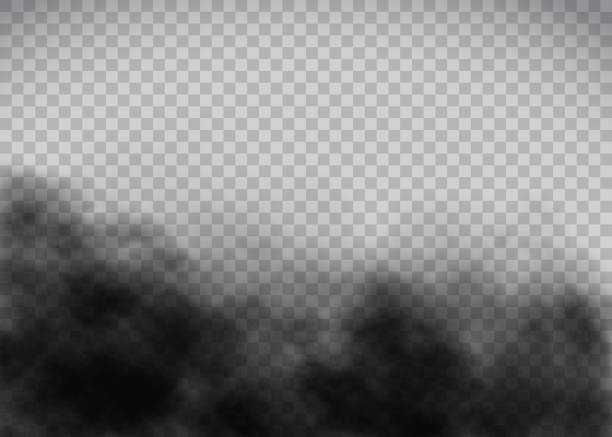 illustrations, cliparts, dessins animés et icônes de texture de fumée noire sur un fond transparent. modèle gaz d’échappement. - brume de chaleur