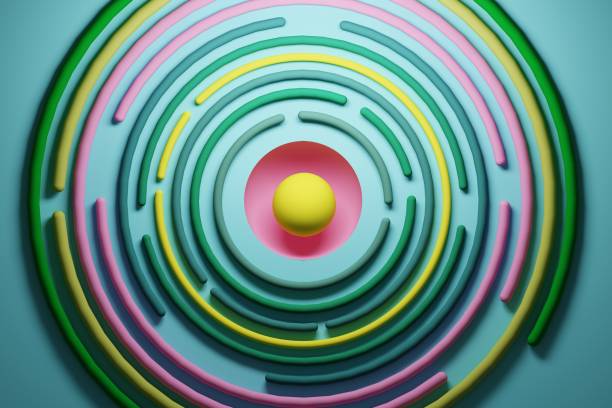 istock Futuristic colorful circles with yellow sphere 1143264160