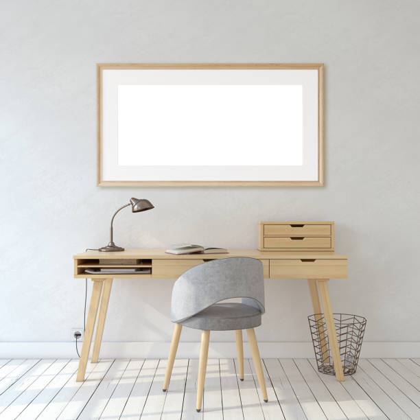 istock Interior of home office in scandinavic style. Interior and frame mockup. 3d render. 1143267405