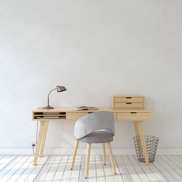 istock Home office in scandinavic style. Interior mockup. 3d render. 1143267457