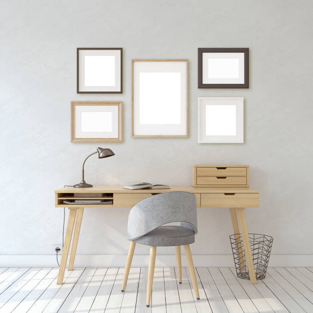 istock Interior of home office in scandinavic style. Interior and frame mockup.3d render. 1143267465