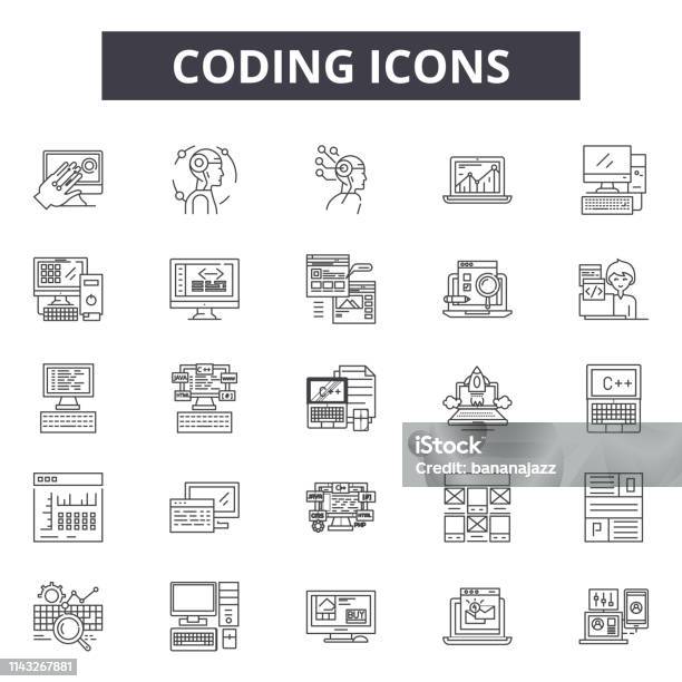 Coding Line Icons Signs Set Vector Coding Outline Concept Illustration ...