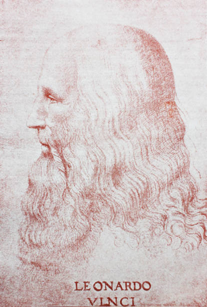 ilustrações, clipart, desenhos animados e ícones de perfil de leonardo da vinci em um livro do vintage leonard de vinci - pencil symbol close up vertical