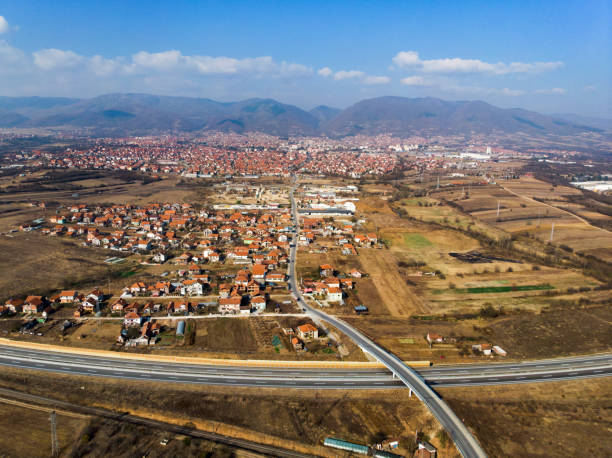 City of Vranje in south Serbia aerial view City of Vranje in south Serbia aerial skyline view undivided highway stock pictures, royalty-free photos & images