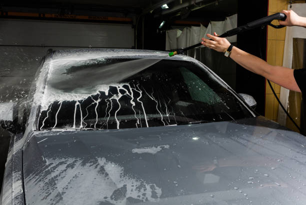 istock Carwash with high pressure cleaner 1143272241