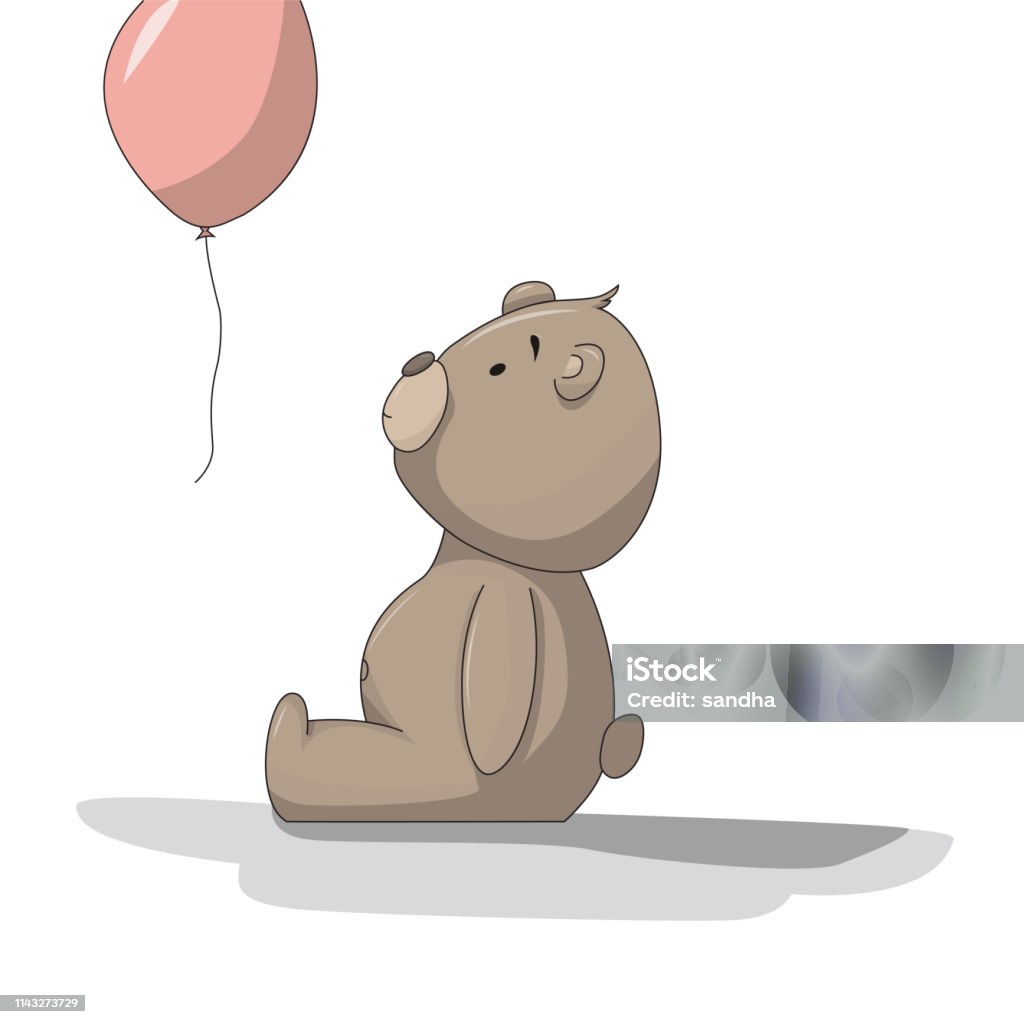 Teddy bear vector illustration Cartoon teddy brown bear with pink ballon vector design Teddy Bear stock vector