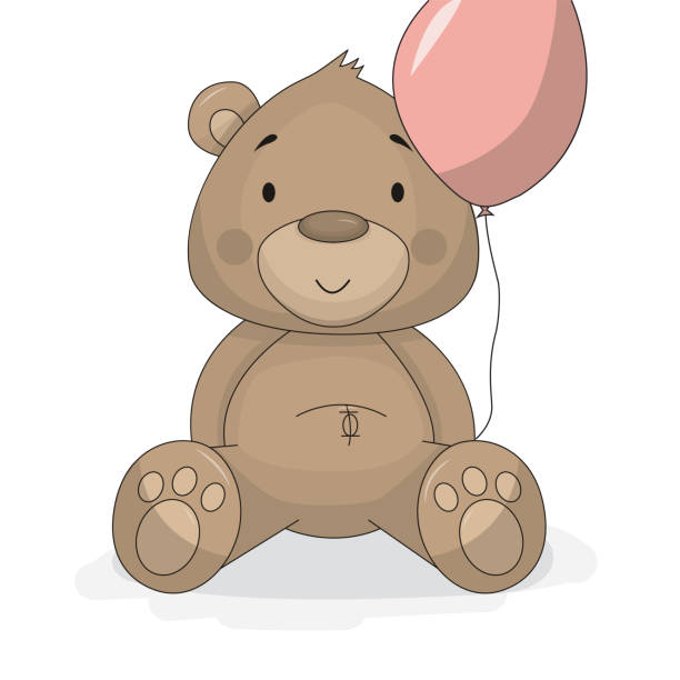 Teddy bear vector illustration Cartoon teddy brown bear with pink ballon vector design pink teddy bear stock illustrations