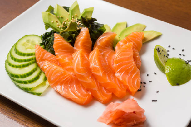 istock Raw salmon avocado cucumber served on a plate 1143274164