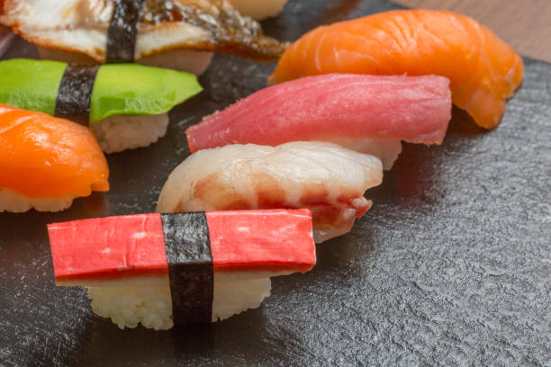 istock Sushi set served on black stone 1143275197