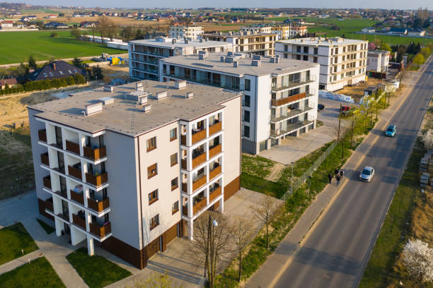 istock Multi-family buildings under construction, aerial view. 1143275363