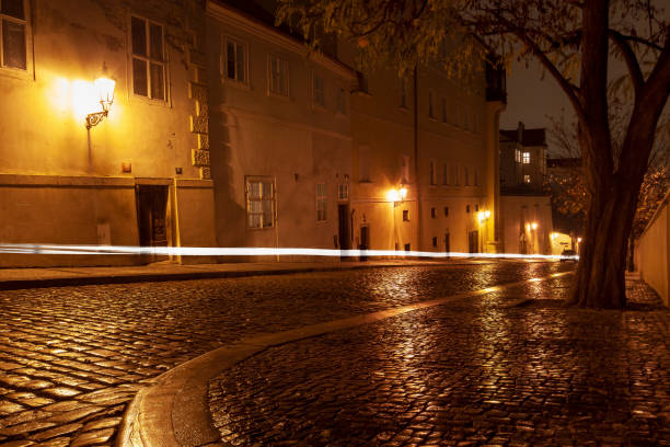 istock Side alley of Prague in night light. 1143275695