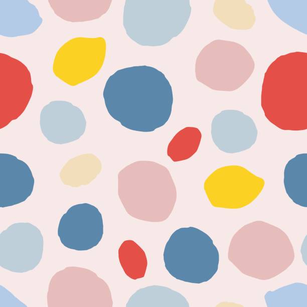 illustrations, cliparts, dessins animés et icônes de motif abstrait sans soudure avec des éléments de cercle colorés sur fond rose. - backgrounds spotted seamless fun